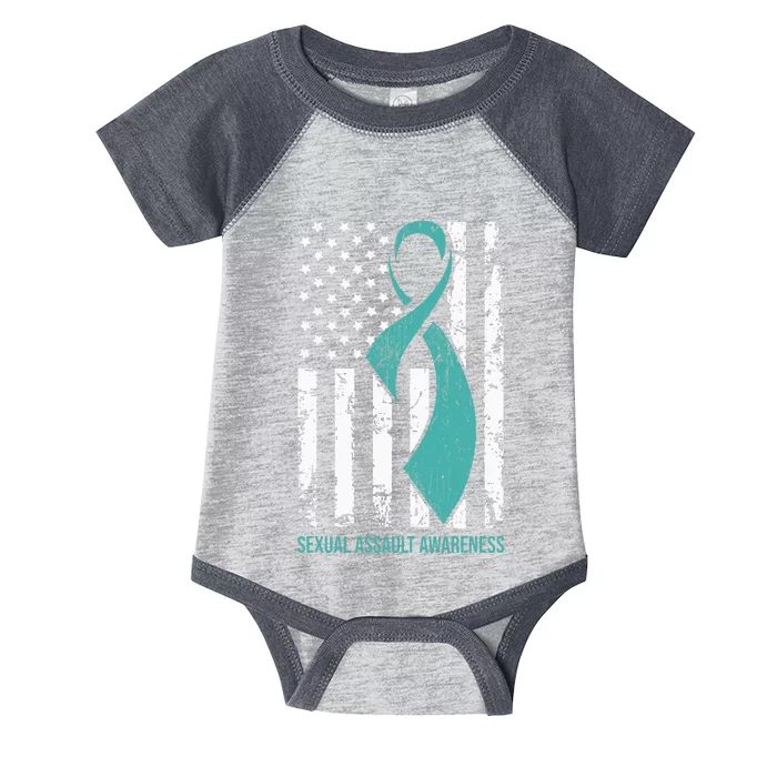 USA American Flag Teal Ribbon April Sexual Assault Awareness Infant Baby Jersey Bodysuit