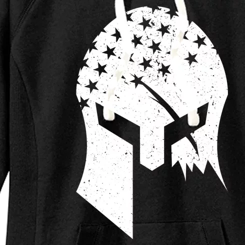 USA American Flag Warrior Skull Helmet Women's Fleece Hoodie