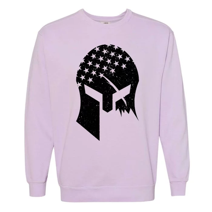 USA American Flag Warrior Skull Helmet Garment-Dyed Sweatshirt