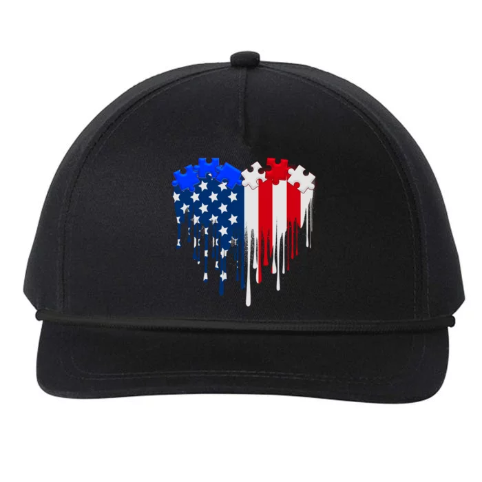 USA American Flag Puzzle Heart Snapback Five-Panel Rope Hat