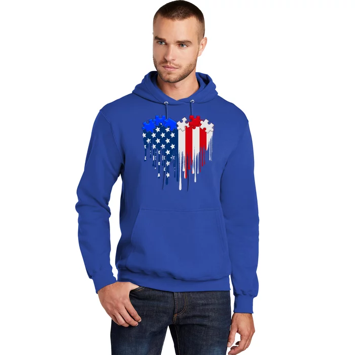 USA American Flag Puzzle Heart Hoodie