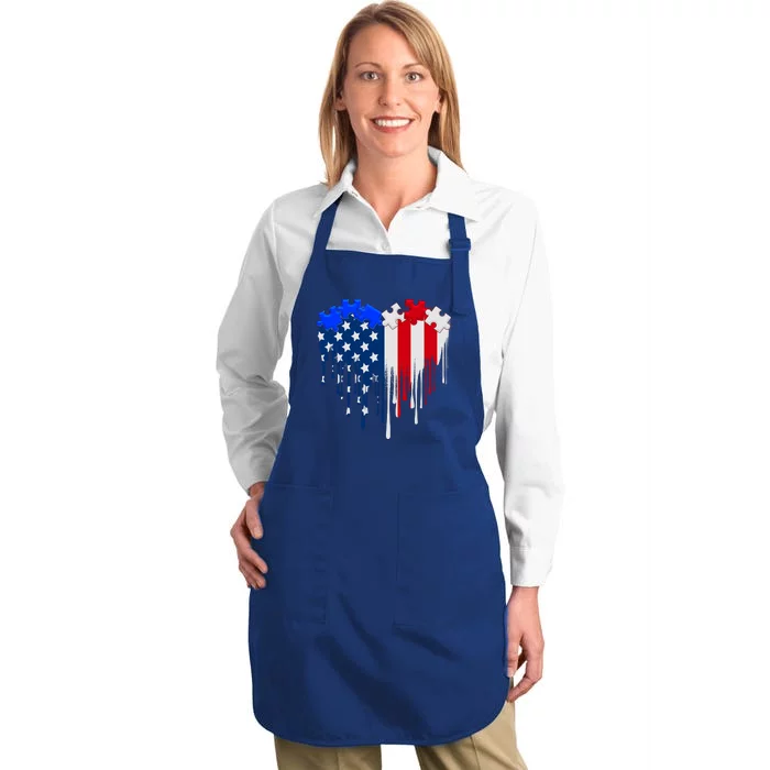 USA American Flag Puzzle Heart Full-Length Apron With Pocket