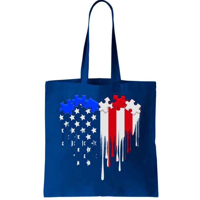 USA American Flag Puzzle Heart Tote Bag