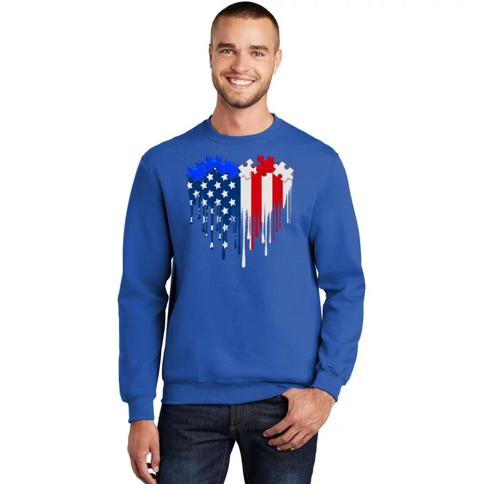 USA American Flag Puzzle Heart Tall Sweatshirt