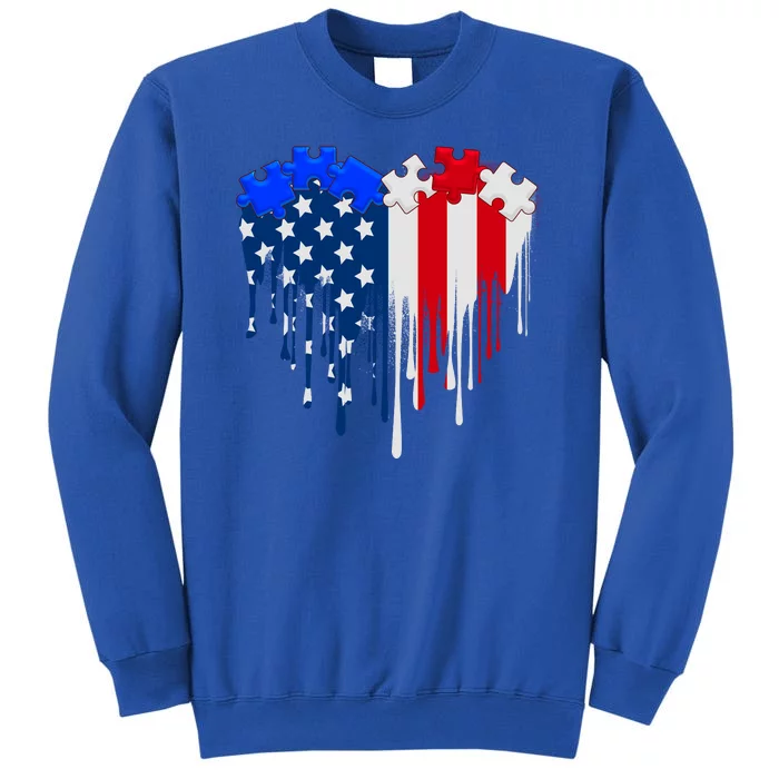 USA American Flag Puzzle Heart Tall Sweatshirt