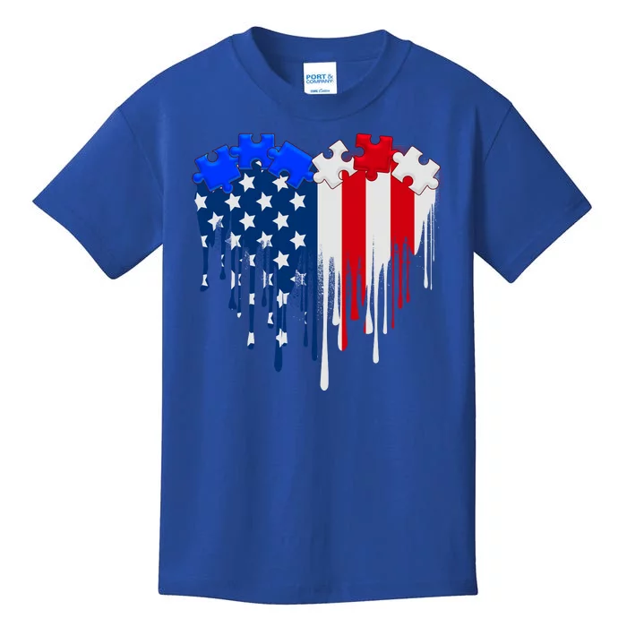 USA American Flag Puzzle Heart Kids T-Shirt