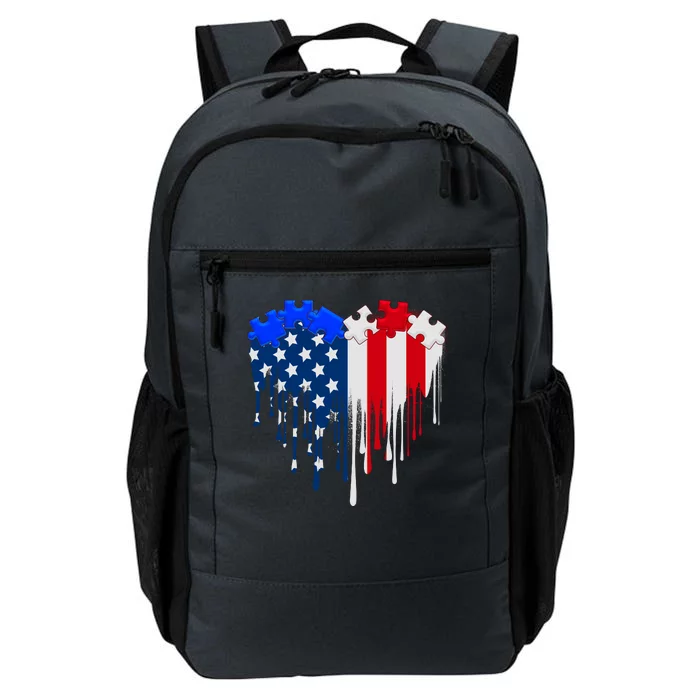 USA American Flag Puzzle Heart Daily Commute Backpack