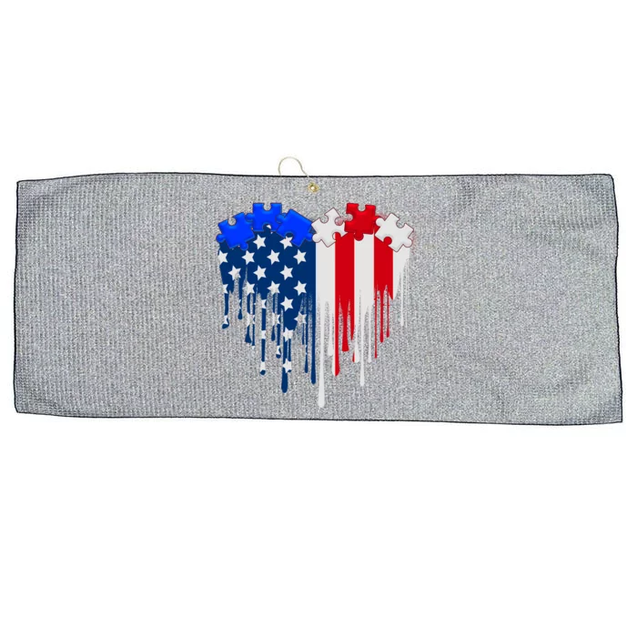 USA American Flag Puzzle Heart Large Microfiber Waffle Golf Towel