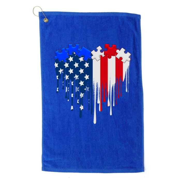 USA American Flag Puzzle Heart Platinum Collection Golf Towel