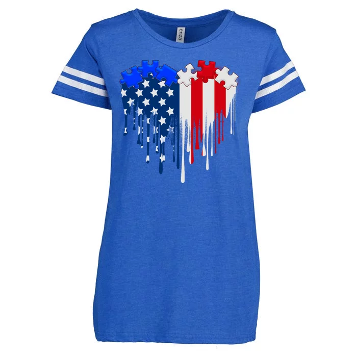 USA American Flag Puzzle Heart Enza Ladies Jersey Football T-Shirt