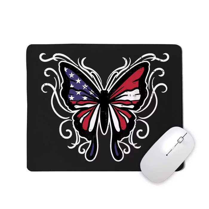 US American Flag Butterfly Vintage 4th of July Patriotic Mousepad