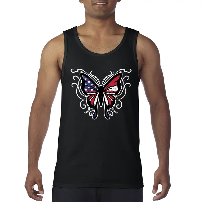 US American Flag Butterfly Vintage 4th of July Patriotic Tank Top