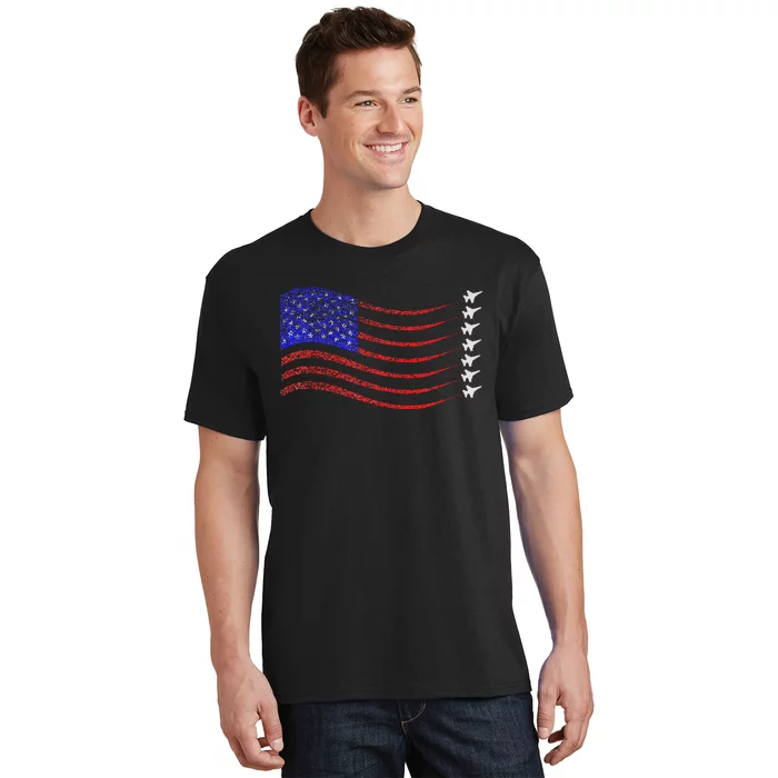 Usa American Flag Fighter Jets Trail T-Shirt