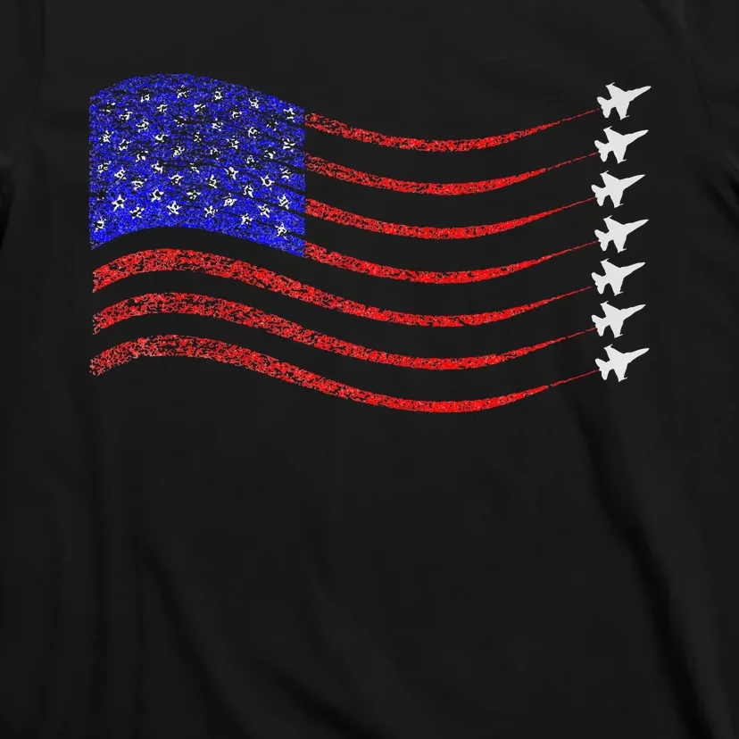 Usa American Flag Fighter Jets Trail T-Shirt