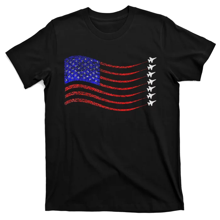 Usa American Flag Fighter Jets Trail T-Shirt