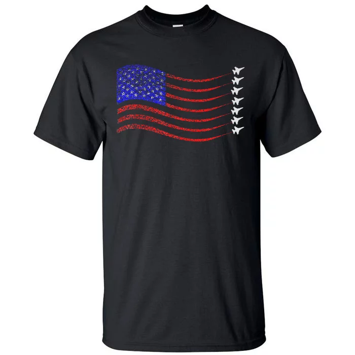 Usa American Flag Fighter Jets Trail Tall T-Shirt