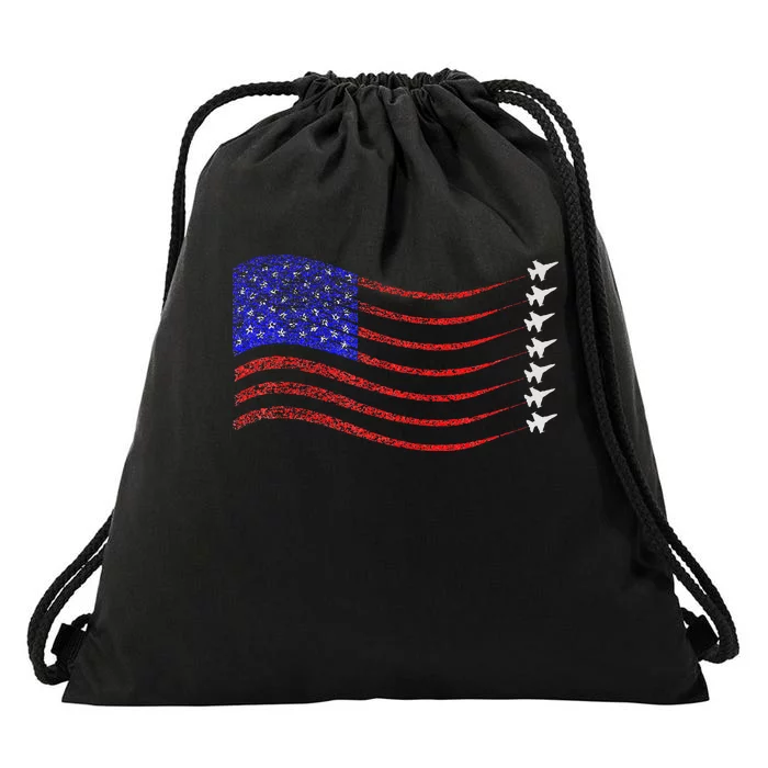 Usa American Flag Fighter Jets Trail Drawstring Bag