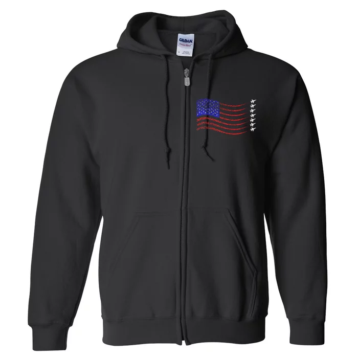 Usa American Flag Fighter Jets Trail Full Zip Hoodie