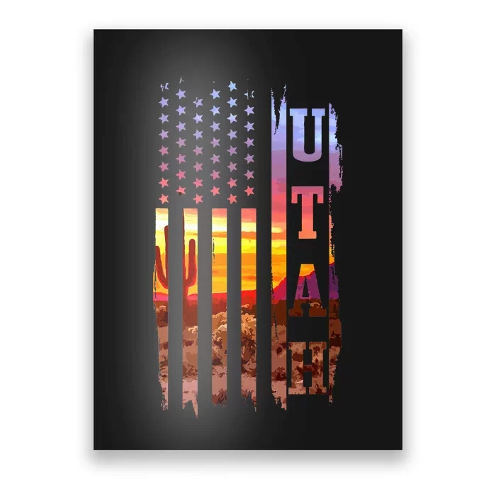 Utah American Flag Pride Landscape Cactus Patriotic Poster