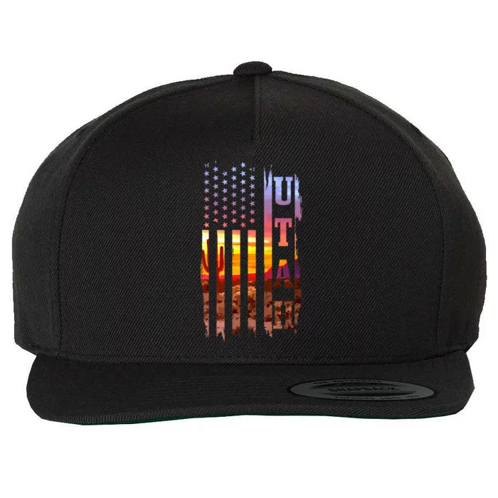 Utah American Flag Pride Landscape Cactus Patriotic Wool Snapback Cap