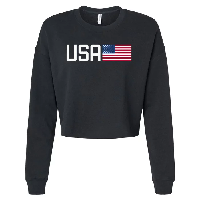 Usa American Flag Patriotic Cropped Pullover Crew