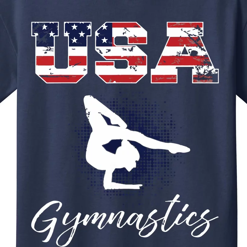 USA American Flag Gymnastics Tee Gymnast 4th Of July Kids T-Shirt