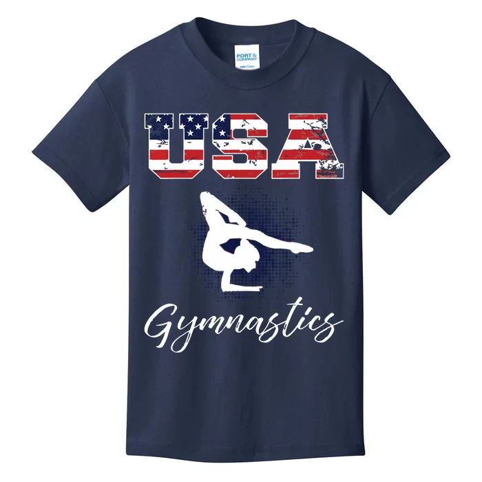 USA American Flag Gymnastics Tee Gymnast 4th Of July Kids T-Shirt