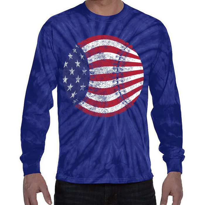 US American Flag Baseball Patriotic Baseball Tie-Dye Long Sleeve Shirt