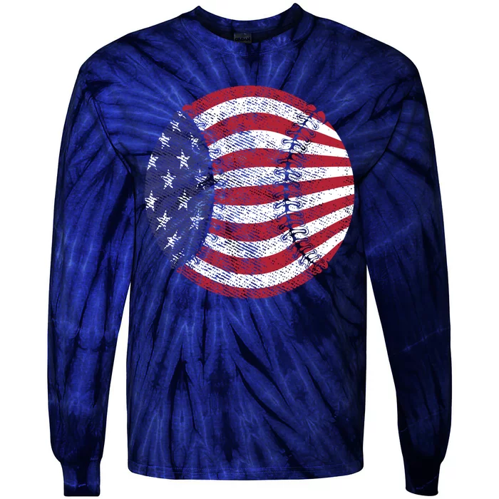 US American Flag Baseball Patriotic Baseball Tie-Dye Long Sleeve Shirt