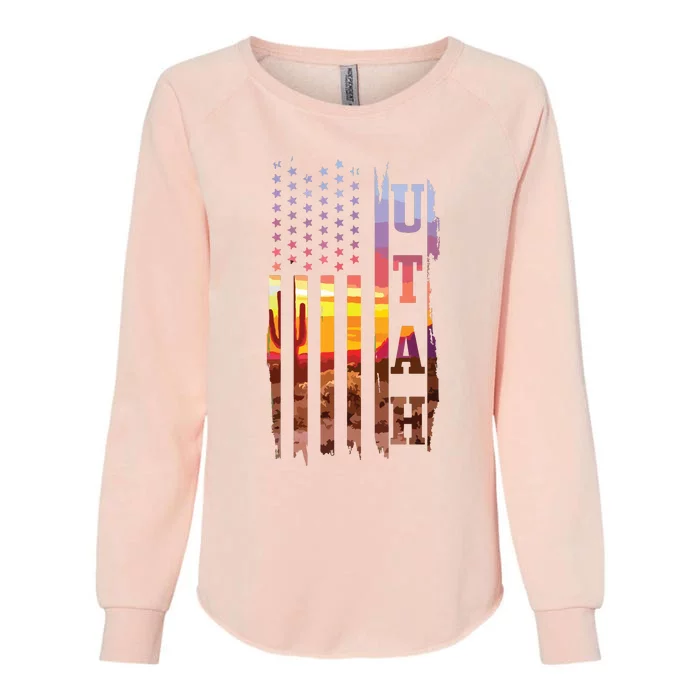 Utah American Flag Pride Landscape Cactus Patriotic Gift Womens California Wash Sweatshirt