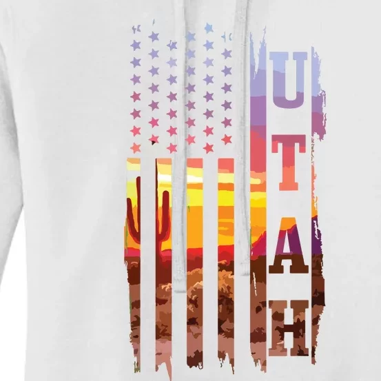 Utah American Flag Pride Landscape Cactus Patriotic Gift Women's Pullover Hoodie