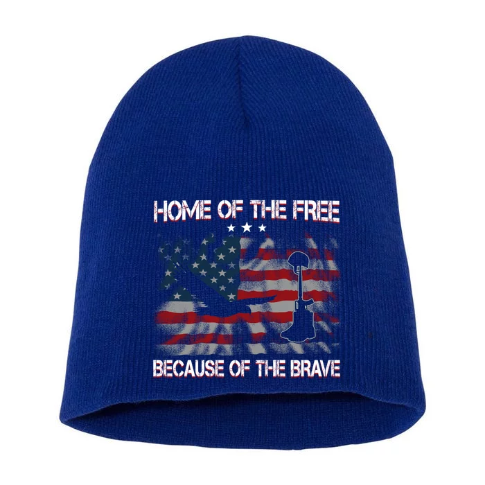 Usa American Flag Home Of The Free Because Of The Brave Gift Short Acrylic Beanie