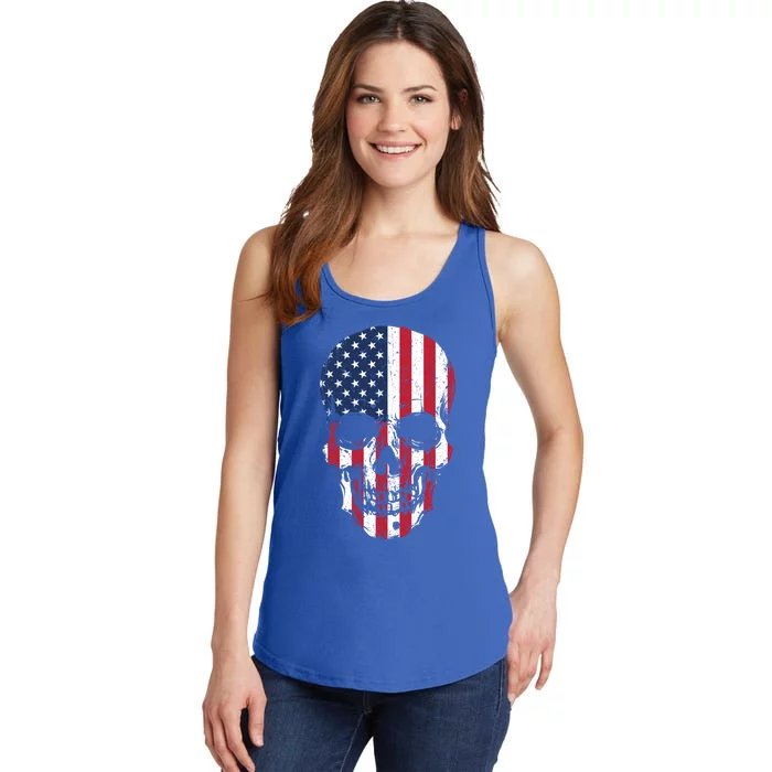 Usa American Flag Skull Head 4th Of July Patriotic Cute Gift Ladies Essential Tank