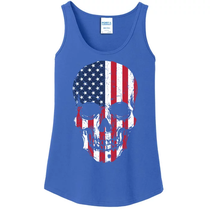 Usa American Flag Skull Head 4th Of July Patriotic Cute Gift Ladies Essential Tank