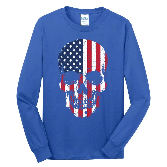 Usa American Flag Skull Head 4th Of July Patriotic Cute Gift Tall Long Sleeve T-Shirt