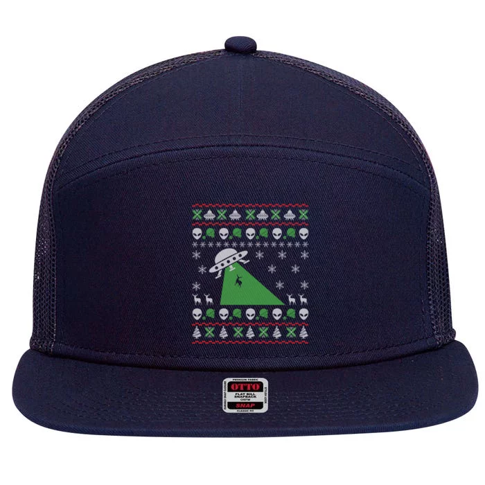 Ufo Alien Funny Reindeer Ugly Christmas Sweater Great Gift 7 Panel Mesh Trucker Snapback Hat