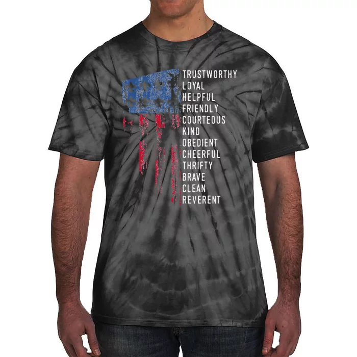 Us America Flag Vintage Scouting Law Tie-Dye T-Shirt