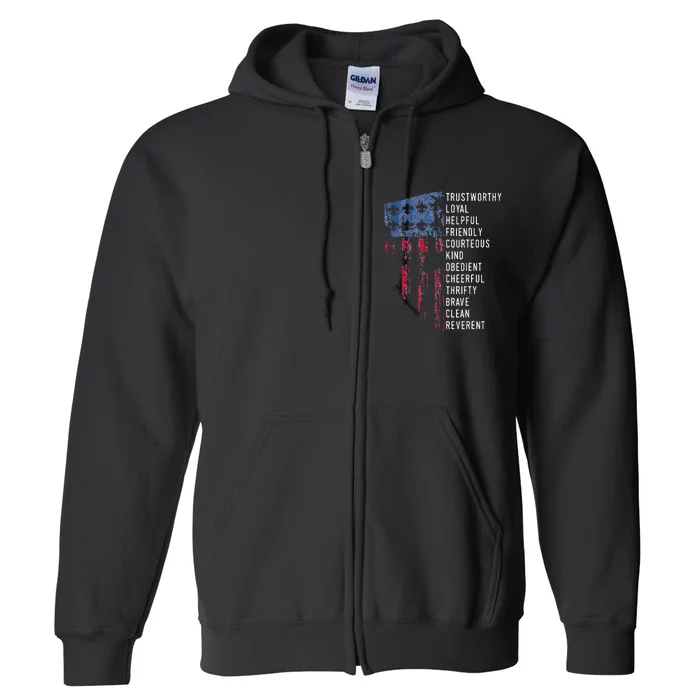 Us America Flag Vintage Scouting Law Full Zip Hoodie