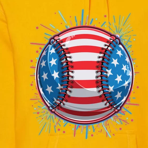 USA American Flag Firework Baseball Premium Hoodie