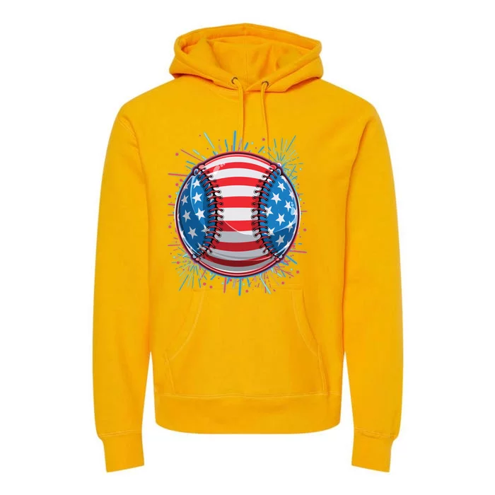 USA American Flag Firework Baseball Premium Hoodie