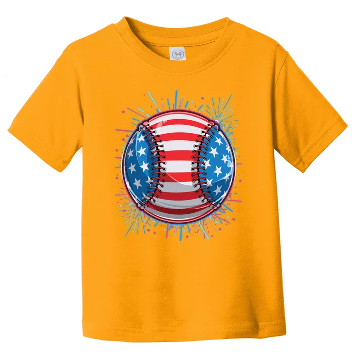 USA American Flag Firework Baseball Toddler T-Shirt