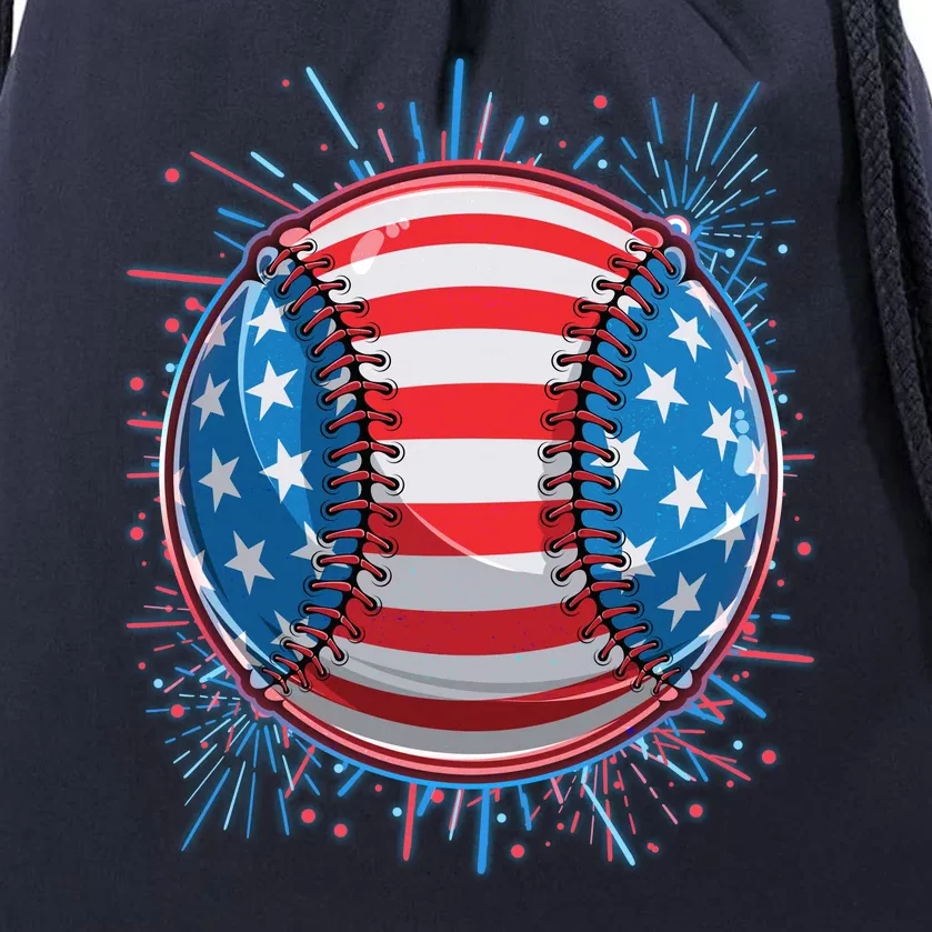 USA American Flag Firework Baseball Drawstring Bag