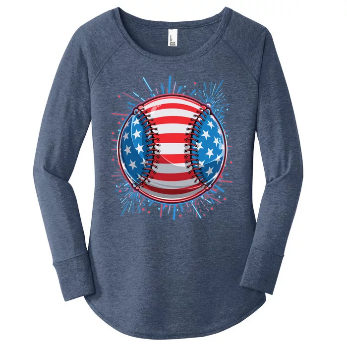 USA American Flag Firework Baseball Women's Perfect Tri Tunic Long Sleeve Shirt