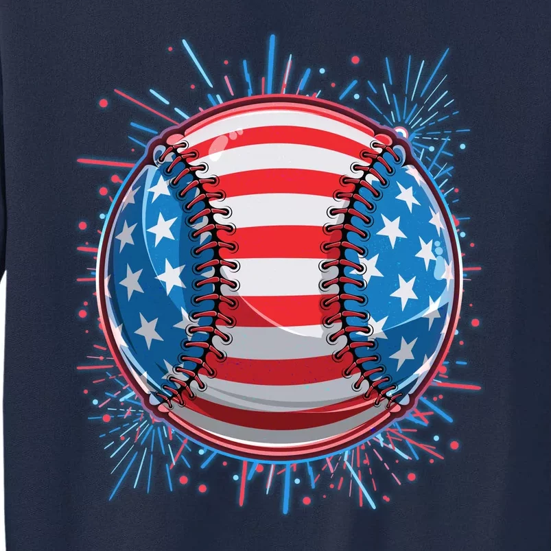 USA American Flag Firework Baseball Tall Sweatshirt