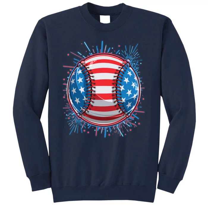 USA American Flag Firework Baseball Tall Sweatshirt