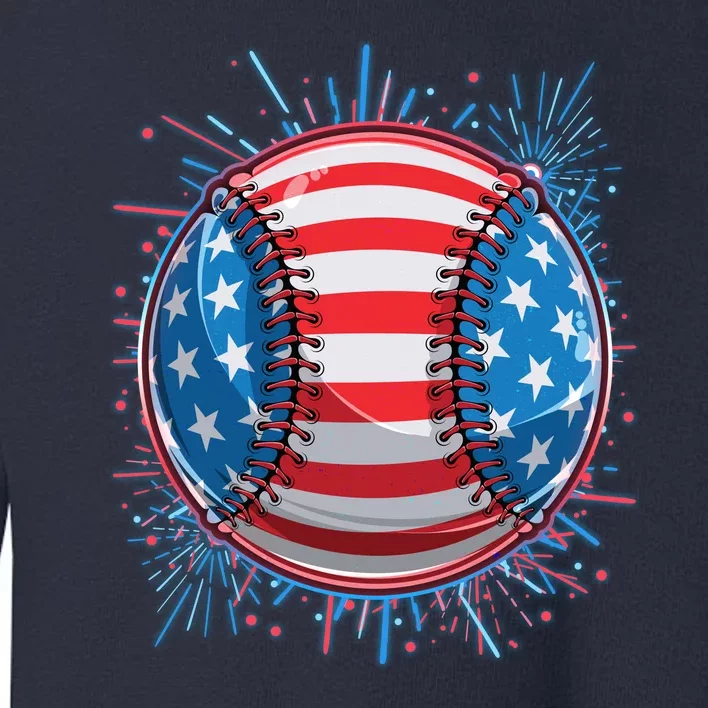 USA American Flag Firework Baseball Toddler Sweatshirt