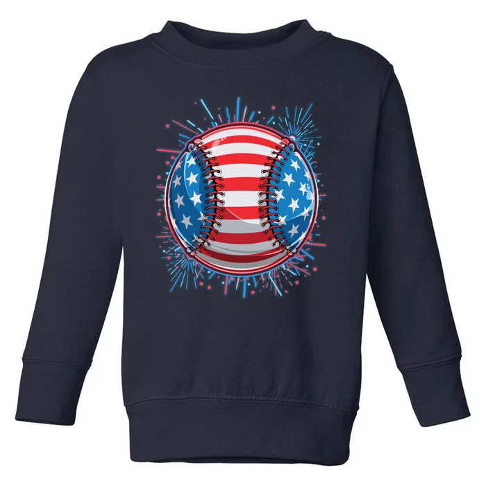 USA American Flag Firework Baseball Toddler Sweatshirt