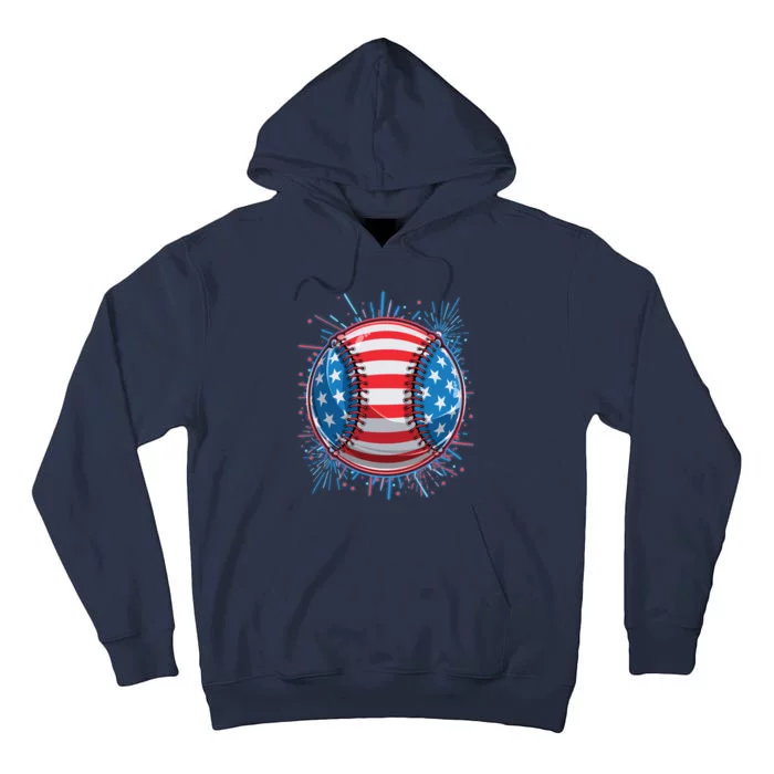 USA American Flag Firework Baseball Tall Hoodie