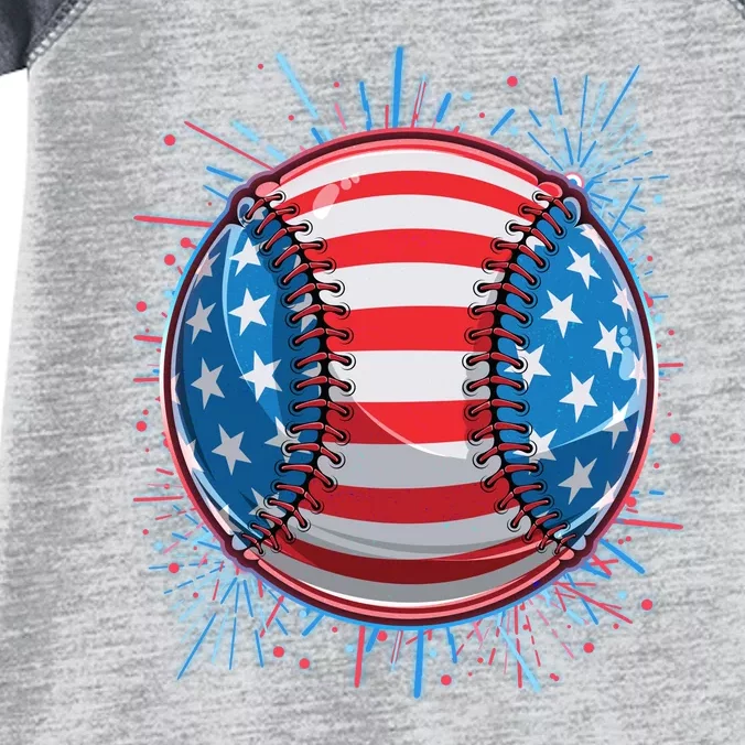 USA American Flag Firework Baseball Infant Baby Jersey Bodysuit