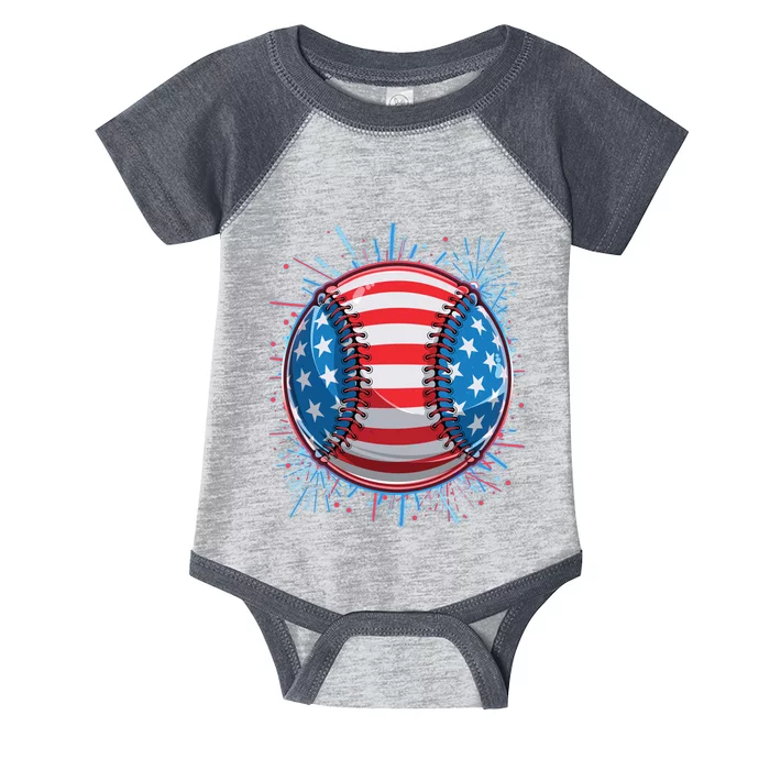 USA American Flag Firework Baseball Infant Baby Jersey Bodysuit